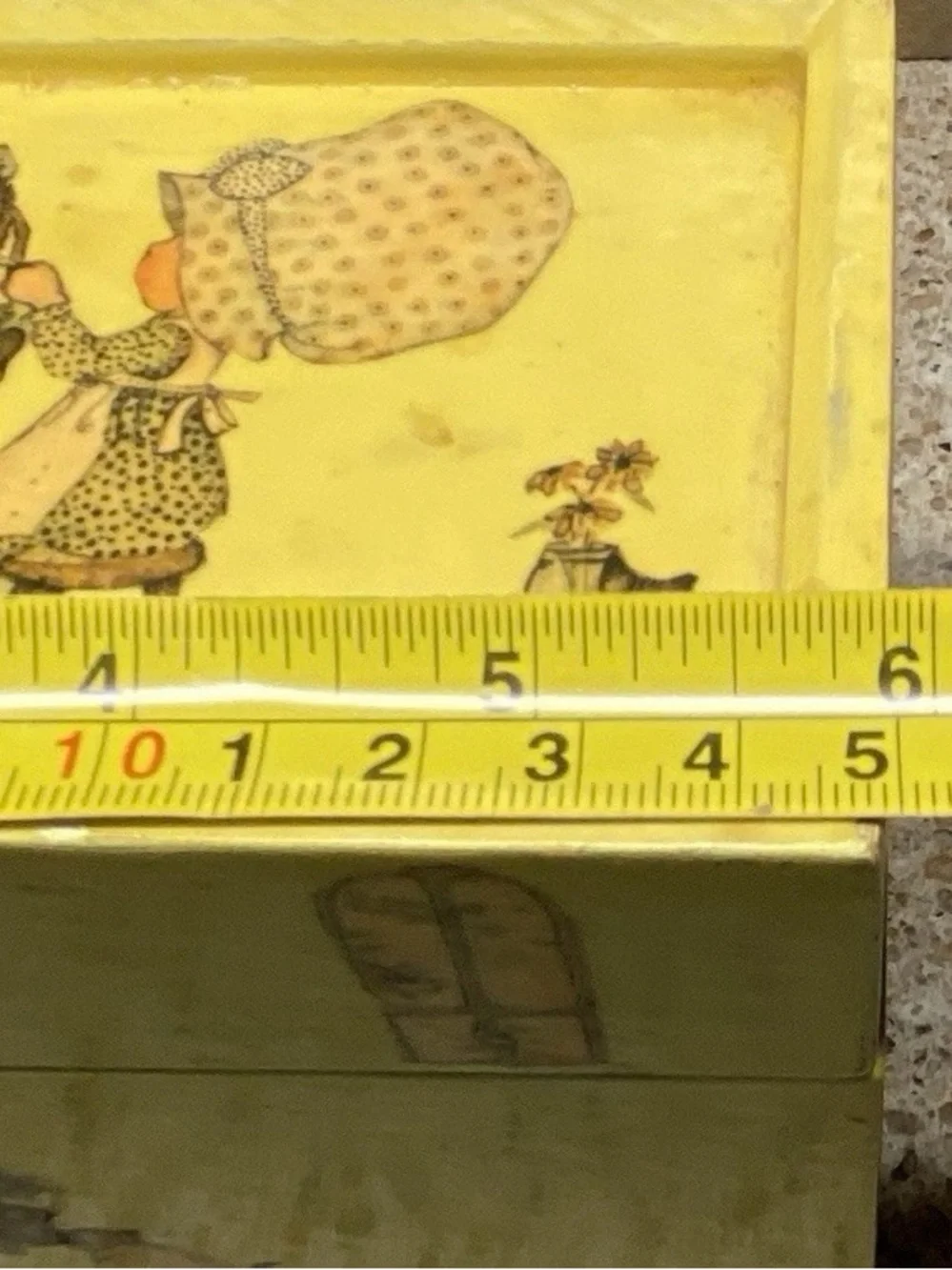 Vintage 1972 Signed Sadie Decoupage Wooden Box Bonnet Girl & Cat Cottagecore
